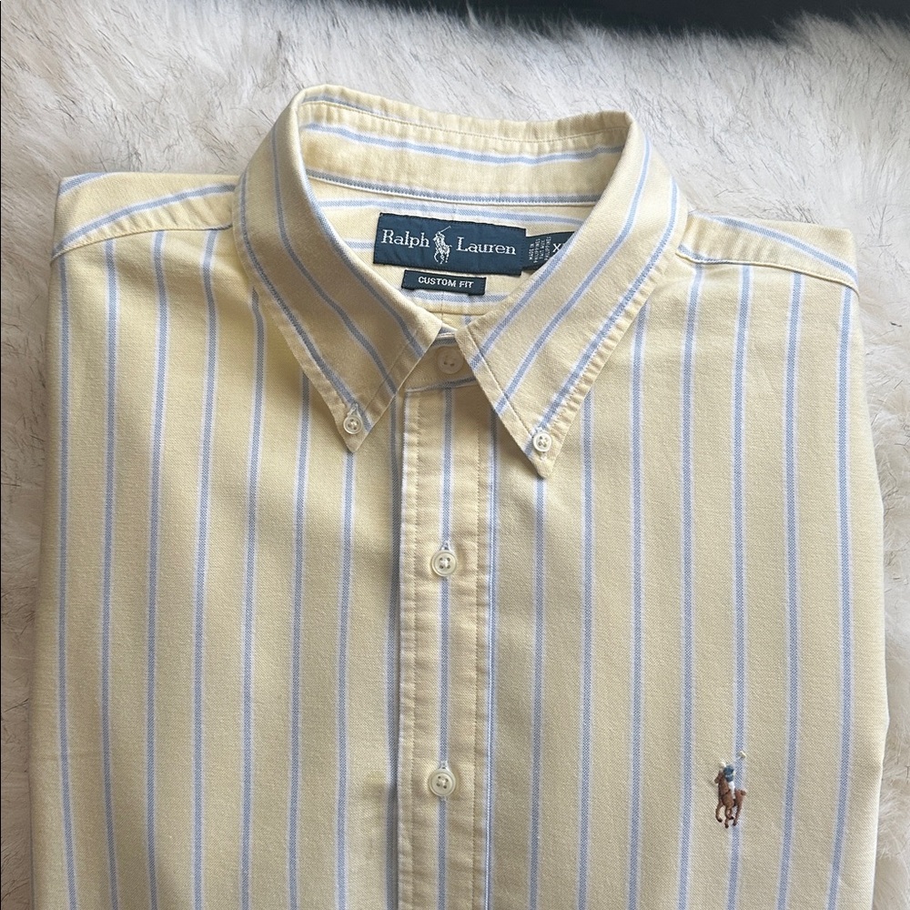 Ralph Lauren Pale Yellow Button-Down Shirt with Blue Stripes